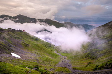 Romania in the Carpathian mountains , landscape from Transylvania in spring time, Transfagarasan road in Fagaras mountains