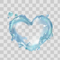 Water heart in vector. Moisturizing clear skin, aqua splash, liquid, love health nature.