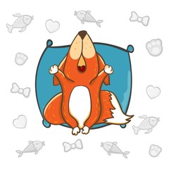 Vector in line style. Cute baby fox sleep or dreaming in cartoon style isolated on white background for kids fashion, funny fox for invitations, party, banners, baby shower, nursery