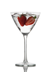 Martini Glass With Strawberry and Ice Cubes