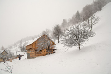 Winter in the village of Transylvania  Romania 