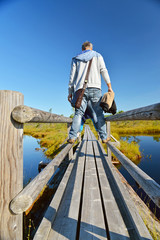 Walk along the bridge in the nature park