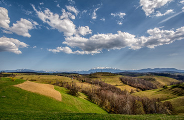 Fototapeta na wymiar Romanian landscape over the Carpathian mountains , Transylvania landscape 