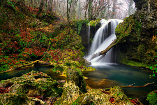 Waterfall in Romanian mountains , Cheile Nerei 