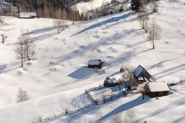 Winter  landscape in Transylvania , Romania and Carpathian mountains 