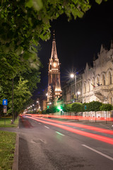 Oradea city centre in Romania  , night time cityscape 