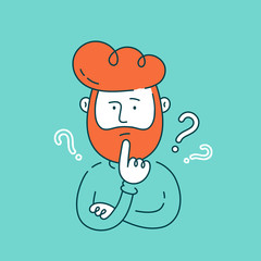 Young man thinking standing under question