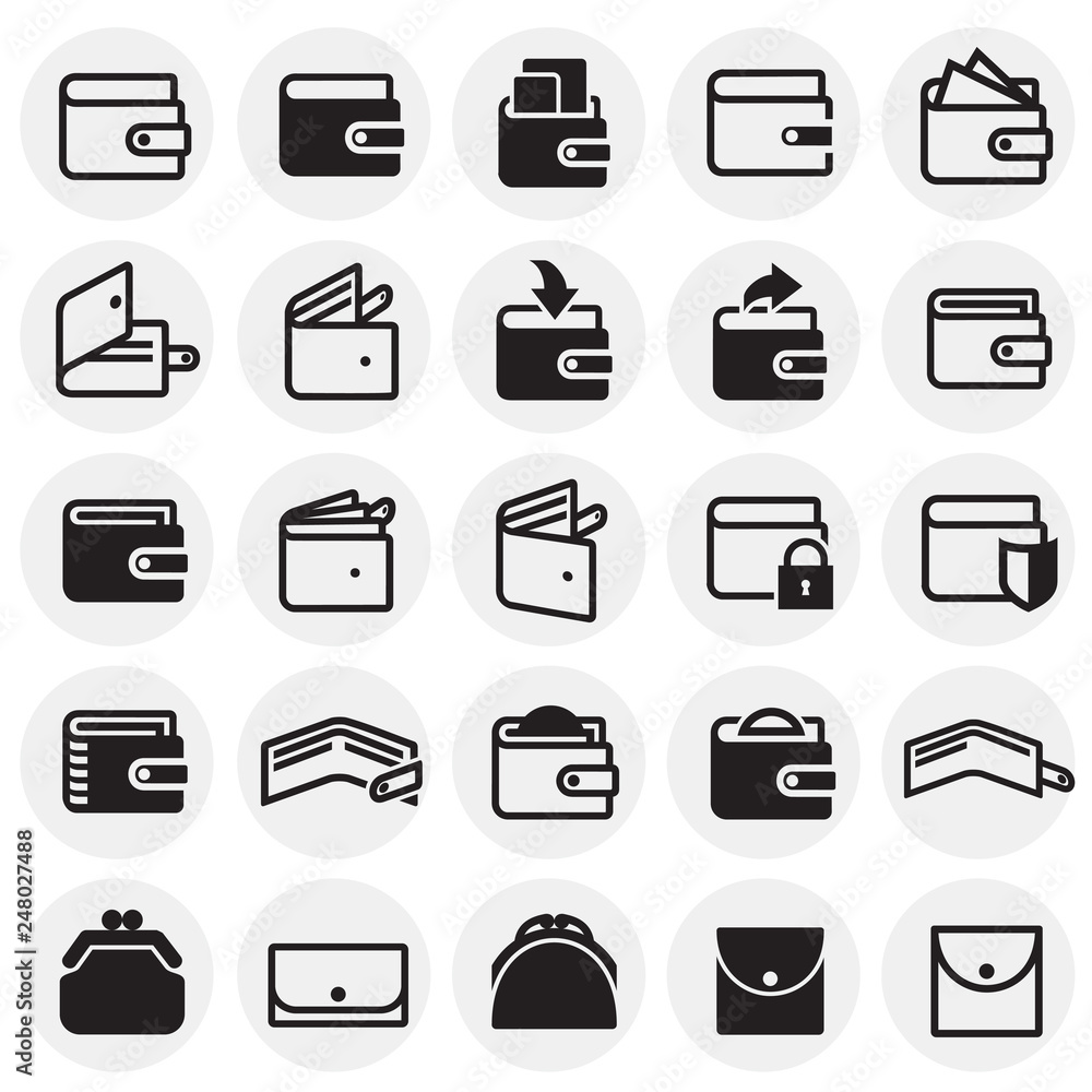 Poster wallet icons on circles background for graphic and web design, modern simple vector sign. internet c