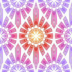 Seamless Line Geometric Floral Pattern. Abstract Geometry Flower. Vector Illustration. Interior Decoration, Wallpaper, Presentation, Fashion Design. Purple gradient color