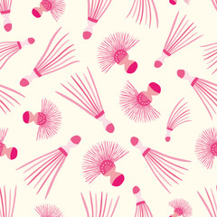 Whimsical vibrant flower petal pattern in hues of pink on a light cream background. Seamless fun vector design. Perfect for stationery, textiles, home decor, giftwrapping and packaging