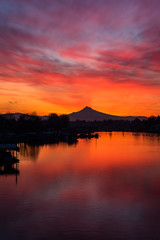 explosive sunrise colors over Mt Hood and the Columbia River