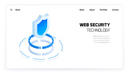 Website security system, device protection technology, futuristic holographic 3d isometric vector illustration 