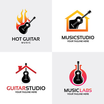 Guitar Music Logo Set Design Template Collection