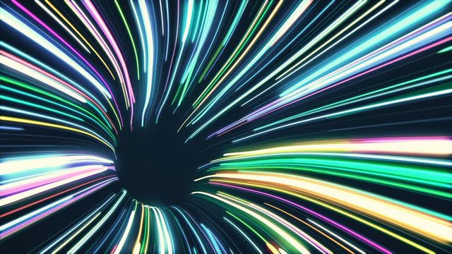 Tunnel formed by colorful glowing lines loop