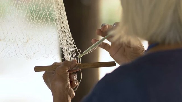 Close-up , mesh knitting for fishing