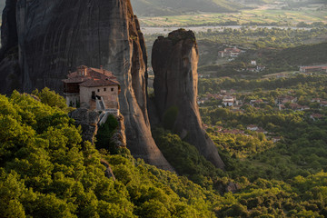 Aerial Landscape of Meteora at sunset in Greece 