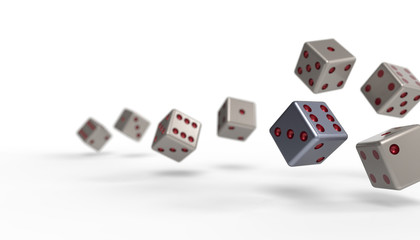Rolling Dices Dice Group in flight and isolated on white background