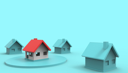 Mini Red home -Property and residential Business In the artistic and concept with Blue pastel color tones / 3d render