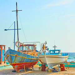 Fishing boats on dry boat parking