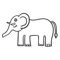 Cartoon doodle linear elephant isolated on white background. Vector illustration.