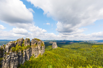 mountain schrammsteine at saxon switzerland, germany on a sunny summer day
