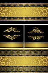 Set of three vector luxury invitations with a vintage decor on a black background