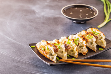 gyoza or dumplings snack with soy sauce