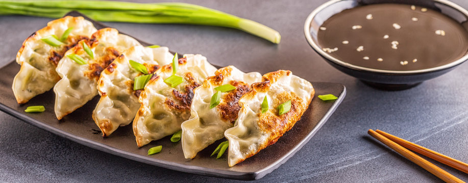 Gyoza Or Dumplings Snack With Soy Sauce