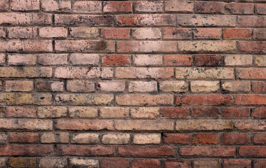 brick wall of red color, panorama of masonry