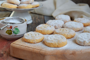 Sesame shortbread with date stuffing. Middle Eastern cookies. Eid and Ramadan Dates Sweets. Kahk. Arabian cuisine. Copy Space