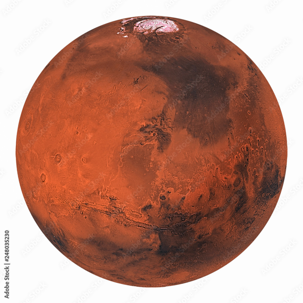 Aufkleber planet mars with polar ice isolated on white background. elements of this image furnished by nasa.