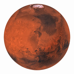 Planet Mars with polar ice isolated on white background. Elements of this image furnished by NASA. © elen31
