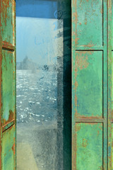 metal window shutters green with rust