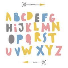 Funny childish made with ink alphabet