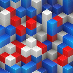Cubes seamless background - colorful, red blue white, randomly stacked structure