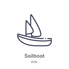 sailboat icon from nautical outline collection. Thin line sailboat icon isolated on white background.