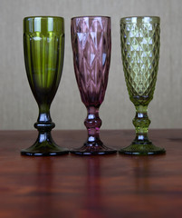 three champagne bags with reflection