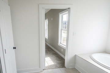 Modern New Construction White Clean Master Bathroom