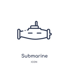 Fototapeta premium submarine facing right icon from nautical outline collection. Thin line submarine facing right icon isolated on white background.