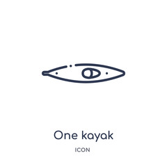 one kayak icon from nautical outline collection. Thin line one kayak icon isolated on white background.