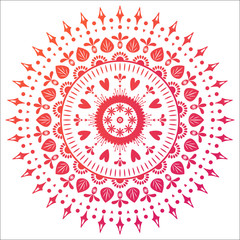 Circle gradient floral mandala on white background. Vector folk illustration