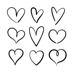 Vector set of hand drawn hearts on a white background. - 248042211