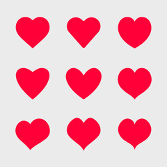 Vector red hearts icons set. Simple symbols for your design.