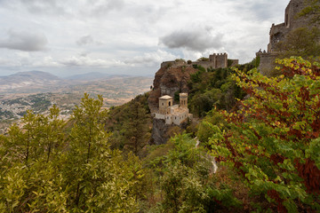 Obraz premium Erice, Sicily, Italy - the Pepoli Castle is also known as Venus Castle (Castello di Venere). The norman castle, a fortress for Venus. Torretta Pepoli. Trapani province.