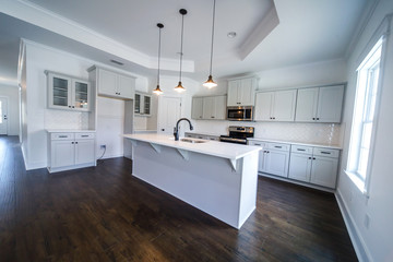 Modern new Construction White Kitchen Grey cabinets
