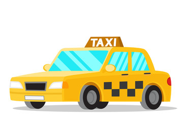 Yellow taxi car on a white background. - obrazy, fototapety, plakaty
