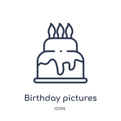 birthday pictures icon from party outline collection. Thin line birthday pictures icon isolated on white background.