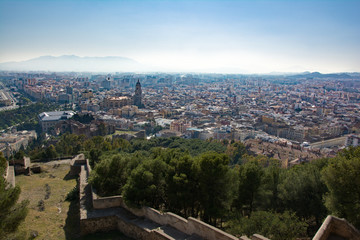 Cityscape aerial view of Malaga, Spain. The Cathedral of Malaga is a Renaissance church in the city of Malaga in Andalusia in southern Spain.