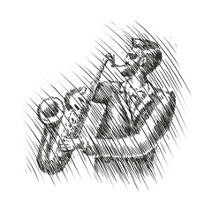 Musician plays the saxophone. Live music, musical festival sketch. Jazz, blues vector illustration