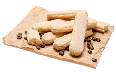 Traditional Italian Savoiardi ladyfingers Biscuits on craft paper